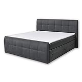 SACRAMENTO B1 Boxspringbett 180x200 mit Bettkasten, Anthrazit - Bequemes Doppelbett mit Bonell-Federkern Matratze H2 & Komfortschaum Topper - 200 x 114 x 220 cm (B/H/T)