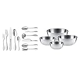 WMF Premiere Besteckset 12 Personen, 66 teilig, 60 Teile mit Servierbesteck, Hohlheftmesser & Gourmet Schüsselset 4-teilig, Edelstahl Schüsseln für die Küche 0,75l - 2,75l, Rührschüssel, Salatschü