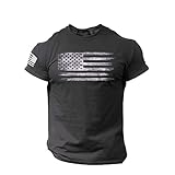 Xmiral Bedrucktes T-Shirt Für Herren Amerikanische Flagge Distressed Rundhals Kurze Ärmel Blusen Oberteile (Schwarz, M)