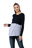 M.M.C. Gestreifte Umstands-Pullover Bluse mit blauen Streifen – Damen 2-in-1 Look Schwangerschaftsmode Umstandsmode Freizeitbluse für die Schwangerschaft - Langarm (Blau, 42)