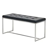 CLP Edelstahl Küchenbank Barci Kunstleder I Moderne 2er-Sitzbank Mit Polsterung Für Esszimmer Und Küche Und Büro I Sitzhöhe 48 cm, Farbe:schw
