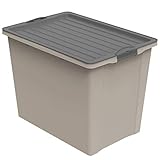 Rotho Compact Aufbewahrungsbox 70l mit Deckel und Rollen, Kunststoff (PP recycelt) BPA-frei, cappuccino/anthrazit, A3/70l (57,0 x 39,5 x 43,5 cm)