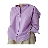 Zestion Damen Langarm Revershemd Mode Unregelmäßiger Saum Einfach Reine Farbe Lose Bequeme Lässige Basic Hemdjacke L