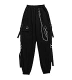 Tomwell Damen 2-Teiliger Cargo Hosen Mode Lange Ärmel T-Shirt Jogginganzug Casual Sportbekleidung Hose Hausanzug Kordelzug Taschen G Schwarz S