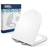 Umi.by Amazon WC Sitz, D-Form Toilettensitz mit Absenkautomatik, 1-Knopf-Schnellmontage & Einstellbares Edelstahlscharnier,Antibakterielle PP Klobrille,Einfache Installation und Reinigung 445*365*50