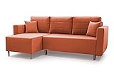 Ecksofa mit Schlaffunktion und Bettkasten aus Samt Universelle Ottomane | Couch für Wohnzimmer, Schlafsofa Sofagarnitur Sofa Eckcouch L-Form Wohnlandschaft mit Bettfunktion Santos (Pfirsich)