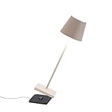 Zafferano Poldina Pro - Dimmbare LED-Tischlampe aus Aluminium, Schutzart IP54, Verwendung im Innen-/Außenbereich, Kontaktladestation, H38cm, EU-Stecker (Sand), LD0340S3