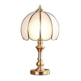 qbznanbei Nachttischlampe Kupferbett Tischlampe Goldener Retro Schlafzimmer Schreibtischlampe Blütenblattförmige Glas Lampenschirm Einfache Tischlampe Wohnzimmer Esszimmer T