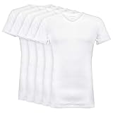 Wallenberg Herren Unterhemd V Ausschnitt Halbarm 5er Pack, Weiß, M | Feinripp Extralang Business Unterziehshirt | Men Invisible U