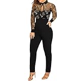 GFGHH Hosenanzug Damen Elegant Overall Frauen Spitze Schicke Jumpsuit mit Spitze Ärmel Bluse Overall Stilvoll Hohe Taille Langhose Einteiler Hosenanzug Party Festlich Playsuit Tunika Business Bü