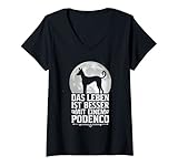 Damen Leben mit Podenco spanischer Windhund Jagdhund Spruch T-Shirt mit V