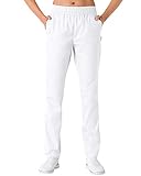 CLINIC DRESS Hose für Damen und Herren, lässige Beinweite, Rundumgummibund mit Kordeldurchzug, 2 Seitentaschen, Schrittlänge ca. 82 cm. 50% Baumwolle, 95 Grad Wäsche weiß XL
