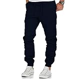 BIBOKAOKE Cargohose Herren Lang Arbeitshose Einfarbige Freizeithose Outdoor Fitness Sporthose Loose Fit Jogginghose Lässige Chino Hose Camping Wanderhose Tactical Hose Trousers Multi-Pock