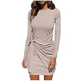 Damen Herbst Winter Elegant Bodycon Pullover Strickpullover Sweater Jumper Pulli Oversize Kleid A-Line Strickkleider Langarm Pulloverkleid Warm Kleider Longpullover Enges Minikleid Mit Gü