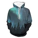 kikomia Hoodie Hooded Sweatshirt Schwarz Wald Aurora Borealis Hoodie Sweatshirt Mit Tasche Lange Ärmel White L