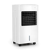 oneConcept Freeze Me - 3-in-1 Luftkühler Ventilator Luftbefeuchter, 75 W, Luftdurchsatz: 400 m³/h, 3 Windstärken, Wassertank-Volumen: 8 Liter, NatureWind Function mit 3 Geschwindigkeiten, blütenweiß