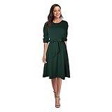 Pulloverkleid Stiefelkleid Abendkleider O-Ausschnitt Winter Herbst KIMODO Damen Elegant Langarm 3/4 Ärmel Einfarbig Strickkleid Etuikleid Pulli Partykleid Kleid Minikleid mit Gürtel (Grün, M)