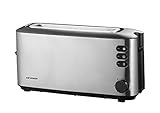 SEVERIN Automatik-Langschlitztoaster, Automatik-Toaster mit Brötchenaufsatz, Edelstahl Toaster zum Toasten, Auftauen und Erwärmen, 1.000 W, Edelstahl-gebürstet/schwarz, AT 2515