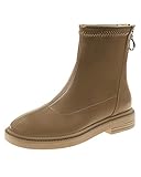 Damen-Stiefeletten aus PU-Leder mit niedrigem Absatz, Schneestiefel, Reißverschluss hinten, Chelsea-Stiefel, Kurzstiefel, Martin-Stiefel für Frühjahr/Herbst/Winter, khaki, 38.5 EU