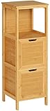 VIAGDO Badezimmerschrank Bambus mit 2 Schubladen und offenen Fächern, Badkommode, Badschrank, Eckschrank, Medizinschrank, Beistellschrank, für Badezimmer, Wohnzimmer, Küche, 30 x 30 x 89