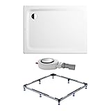 Kaldewei Duschwanne Superplan Modell 406-1 120 × 90 × 3,2 cm mit Fußrahmen und Ablaufgarnitur, alpinweiß