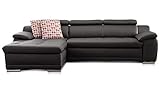 Cavadore Ecksofa Aniamo mit XL-Longchair links / Leder-Eckcouch mit Kopfteilfunktion im modernen Design / Sitzecke für Wohnzimmer in Lederoptik / Größe: 270 x 165 x 80 cm (BxHxT) / Kunstleder schw