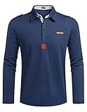 COOFANDY Poloshirt Herren Langarm Regular Fit mit Polo Kragen Business Casusal Bügelfrei Einfarbige Polohemd Blau M