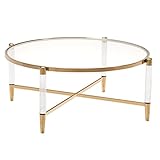 KHXJYC Moderner Runder Couchtisch, Transparenter Runder Acryl-Teetisch, Goldener Edelstahl-Glas-Couchtisch, Wohnzimmer, Schlafzimmer-Beistelltisch, C