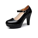 Mary Jane Damenschuhe, modisch, runder Zehenbereich, klassisch, entspannt, mit Schnalle, Riemen, Pumps, formelle Schuhe für Büro, Schwarz , 37 EU