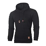 Herren Sweatshirt Herbst Winter Slim Mode Casual Plaid Kapuzen Langarm Sportjacke Taschen Solide Blusen Tops, Schwarz , XXXXL