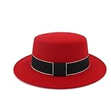 Tanxinxing Herren Vintage Fedora Hut mit breiter Krempe Zylinder Jazz Hut Panama Hut mit Band Dekoration (Farbe: Rot, Größe: 56-58)