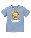Comedy Shirts - Clipart Löwe - Wunschname - Baby T-Shirt - Hellblau/Weiss Gr. 92/98