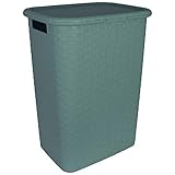 TW24 Wäschekorb mit Deckel Rattan-Optik 60L mit Farbwahl Wäschetruhe Wäschebox Wäschesammler Wäschekiste (grün)