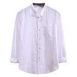 Herrenbekleidung für Frühling und Sommer, langärmlig, Baumwolle und Leinen, einfarbig, Herren, warm, für Herren, Rugby-Shirts, Patchwork-Tops, Größe S-XXXXXXXL, weiß1, XXL