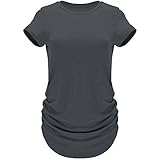 GO HEAVY Damen Multifunktions Pilates Jogging T-Shirt Kurzarm Yoga Gym Sportshirt Rundhals Feutigkeitsabsobierend Dunkelgrau XXL