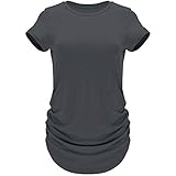 GO HEAVY Damen Multifunktions Pilates Jogging T-Shirt Kurzarm Yoga Gym Sportshirt Rundhals Feutigkeitsabsobierend Dunkelgrau XXL