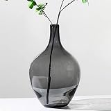 XIUWOUG Handmade Glasvase Schwarz,Glasvase für Pampasgras,Transparente Ballon Vase für Moderne Wohnkultur,Indoor Dekoration (nur Vase),Grau Groß