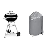 Weber 1221004 Holzkohlegrill Compact Kettle, Durchmesser 47 cm, Schwarz, Kugelgrill + Grill-Abdeckhaube Holzkohlegrills mit einem Durchmesser von 47cm, g