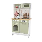 Teamson Kids Little Chef Boston TD-12679E Küchenspielset aus Holz, mit interaktiven Funktionen und 9 Spiel-Kochzubehör, Hellgrün/Weiß