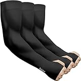 beister 3/6 Paar Ärmlinge Damen Herren UV-Schutz Kühler Arm Ärmel Arm Sleeves für Radsport Golf für Frauen Männer Schutz alle Outdoor Aktivitäten (Einheitsgröße, 3 Paar Thumb Hole-(Schwarz))