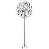 BitPure Windmühle aus Metall, Abmessung: Ø40.5cm, Gesamthöhe: 200cm Gartendekoration, Doppelwindmühle Windspiel Metall Kunstwerk, außergewöhnliche Gartendeko Geeignet für Terrasse Hof Park