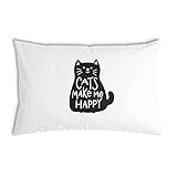 TherapieWelt Dekokissen Zierkissen aus Baumwolle mit Füllung und Kissenbezüge Sitzkissen für Sofa Schlafzimmer Büro Cafe Couchkisen Kissenhülle 40x80cm Katze MIAU weiß schw