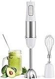 Stabmixer 1000 Watt Edelstahl, Hom Geek 2 in 1 Stabmixer Set, Elektrische Pürierstab mit Schneebesen, 6 Geschwindigkeiten Einstellbar und SpeedTouch, 2 Scharf Edelstahl-Mixfuß, EasyClick System, Weiß