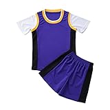 Kaerm Kinder Junge Sportkleidung Set Kurzarm Sportshirt + High Waist Shorts Locker Fussball Basketball Trainingsanzug Sportswear Violett 170-176