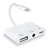 Lighting zu USB OTG Audio Adapter, 3 in 1 USB Kamera Lesegerät Adapter mit Schnellladeanschluss + 3,5 mm Kopfhöreranschluss, Unterstützt Kartenleser MIDI Schnittstelle für i-Phone 12/11/X/8/7/6/