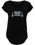 BlingelingShirts Damen Fun Shirt Oktoberfest Damen Bayern Herz Raute Strass auf Herzlinie, schwarz, Gr. L E