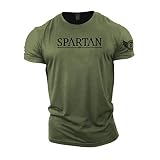 GYMTIER Spartan – Gym T-Shirt für Herren, Bodybuilding, Gewichtheben, Strongman, Trainings-Top, Aktivkleidung, Spartan, geschmiedet, grün, L