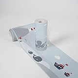Kinderzimmer Bordüre selbstklebend Lighthouse Family Wandbordüre Leuchtturm am Meer für Babyzimmer und Kinderzimmer Wandtattoo für Mädchen und Jungen in hellblau, blau, hellgrau, weiß,