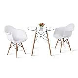 DORAFAIR Set aus Glas Runder Esstisch und 2 Modern Esszimmerstühle, für Küche E