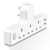 TICCOLO 3-Wege-Stecker-Adapter, UK-Stecker-Verlängerung mit Doppel-USB, 13 A, 3250 W, Steckdosenleistung, Wandsteckdose, Multistecker-Adapter mit geschaltetem Elektro für Zuhause, Büro, Kü